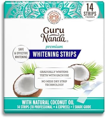 GuruNanda Teeth Whitening Strips Kit - 7-Day Treatment with Non-Slip, Dry Strip Technology - Whitening Designed with Care for a Brighter Smile