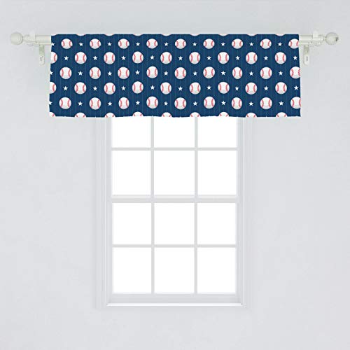 Ambesonne Sports Window Valance, Baseball Patterns on Vertical Striped Background Stars Design, Curtain