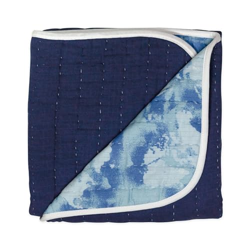 Image of HonestBaby Hand-Quilted Baby Blanket Reversible 100% Organic Cotton for Infant Boys, Girls, Watercolor World, One Size