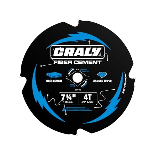 CRALY 7-1/4 Inch 4 Teeth Hardie Fiber Cement Circular Saw Blade, 5/8 Inch Arbor, Polycrystalline Diamond Tipped (PCD), Thin Kerf, Black Ice™, for Laminate Flooring(C0704FC)