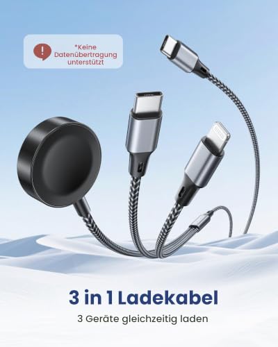 RAVIAD Multi Ladekabel für Apple Watch Ladegerät, USB C, Lightning 1.2M – Ansicht 2
