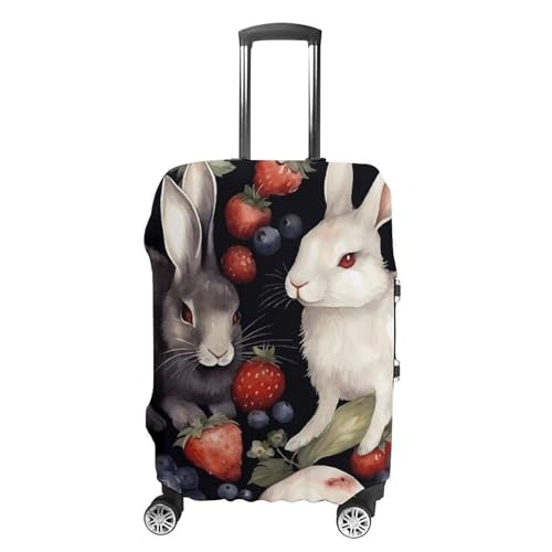 Rabbit And Strawberry Elastic Luggage Cover Suitcase Protector for 19-32 Inch Suitcases | Universal Stretchable Travel Bag Cover | Anti-Scratch, Washable with Zipper Closure S