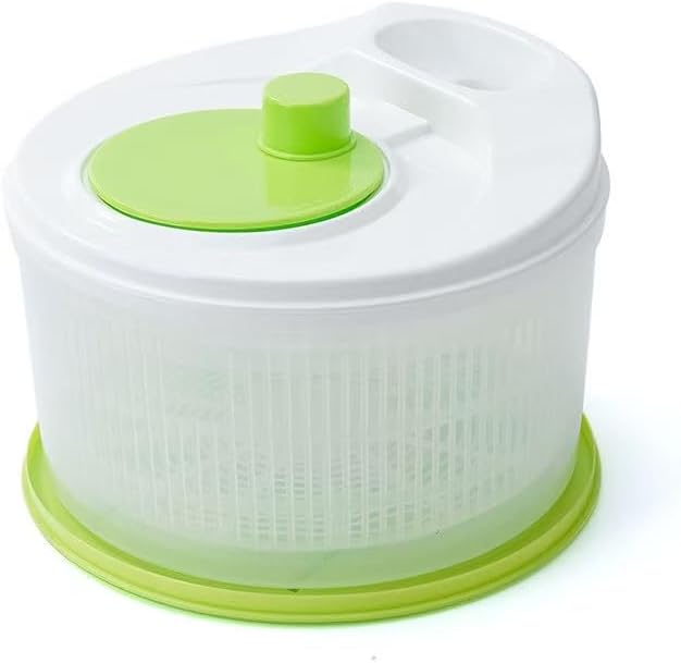 Large Capacity Salad Spinner with Drain Spout, Manual Vegetable Dryer, White and Green Large Capacity Salad Spinner with Drain Spout, Manual Vegetable Dryer, White and Green