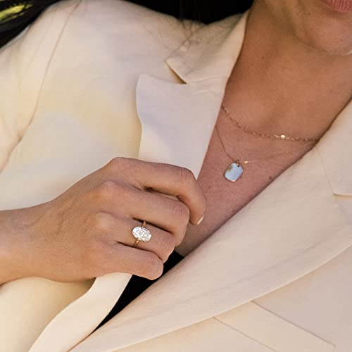 espere 14K Yellow Gold 3 Carat Moissanite Oval Engagement Ring | Solid Gold Solitaire Ring with Plain Band | 14K Gemstone Engagement Ring2