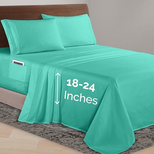 Elegant Comfort Luxurious 1500 Premium Hotel Quality Microfiber 4-Piece Sheet Set, 18-24 Inches Deep - Extra Deep Pocket Sheets - Ultra Soft 4PC Deep Pocket Sheets, Full, Paradise Teal