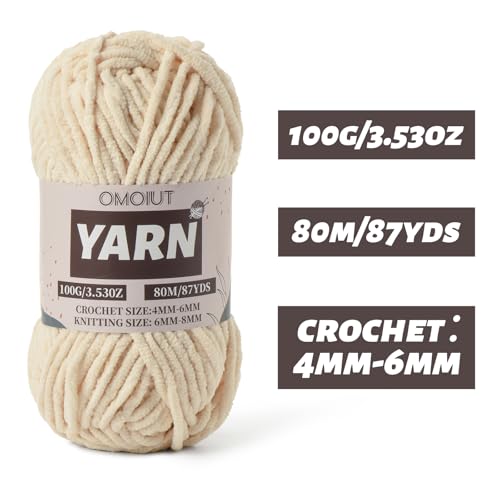 Image of Fluffy Chenille Yarn for Crocheting - Baby Yarn for Crocheting Soft Blanket - 3 Pack of 100g /(87.4yds) Crochet Amigurumi Chunky Yarns - Super Bulky 5 Velvet Yarns (3 Beige)