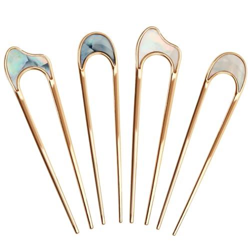 かんざし U字型 簪 4枚入り 簪パーツ Uピン 金属 お団子ヘアメーカー 和装小物 ヘアピン ゴールド 髪飾り ヘアアクセサリー 成人式 結婚式 パーティーのサムネイル