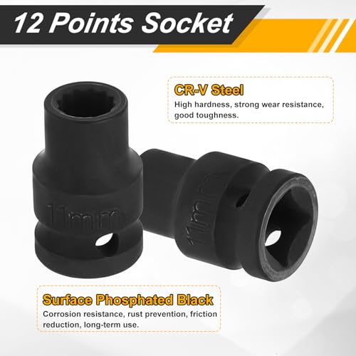Image of HARFINGTON 1 /2 inch Drive x 11mm Shallow Impact Socket 12-Point Metric CR-V Steel Spindle Nut Impact Flip Sleeve for Home Auto Nuts Bolts Repair