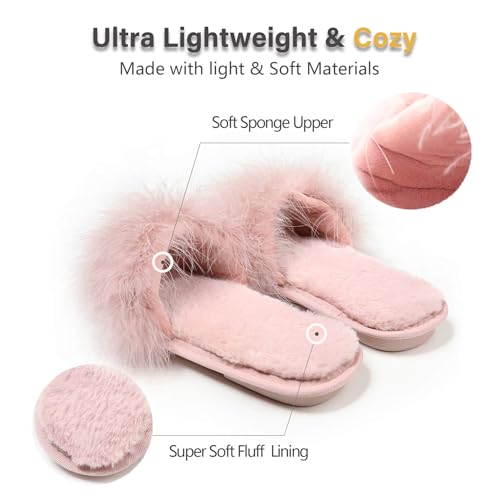 Image of Fur Story Women's Furry Slippers Open Toe Fuzzy Slippers Memory Foam Fluffy House Sandal