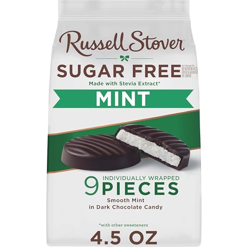 RUSSELL STOVER Sugar Free Dark Chocolate Mint Patties Candy, 4.5 oz. bag