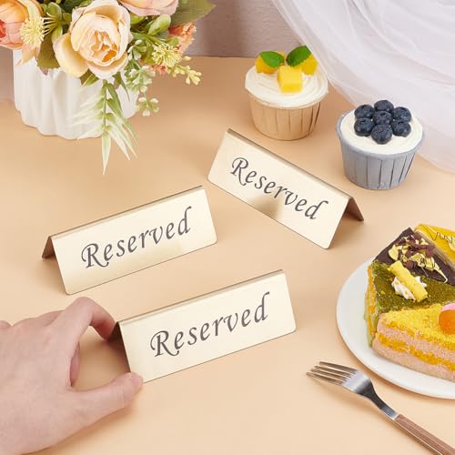UNICRAFTALE 5Pcs Reserveds Table Signs Stainless Steel Reserved Sign for Restaurant Golden Metal Table Top Reserveds Sign Double Sided Reserved Tables Signs for Business Office Weddings Events - Image 3