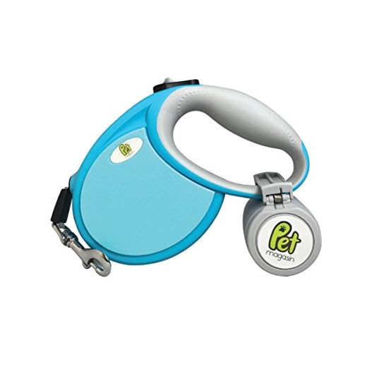 PET MAGASIN Correa Extensible para Perros – para Mayor Seguridad, se traba o se Suelta con un Solo botón, de Alta Resistencia, no se enreda, para Mascotas de hasta 18 kg, Azul Claro