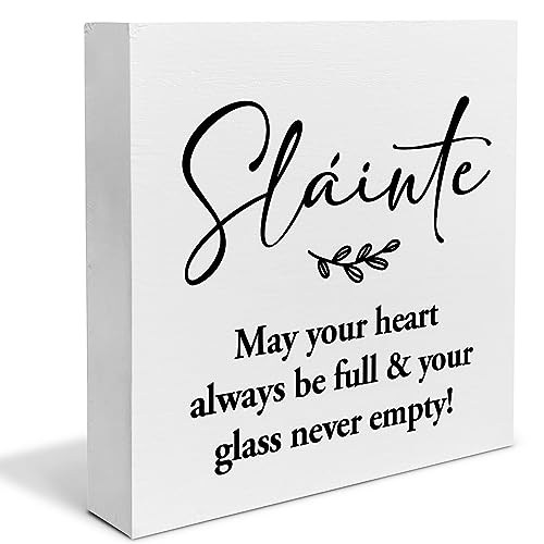 Irish Blessing May Your Heart Always Be Full Wooden Box Sign Slainte Theme St Patrick's Day Decor Home Kitchen Decor for Desk Table Shelf 5 x 5 Inches