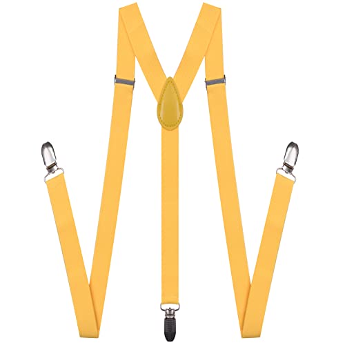 Image of Suspenders for Men and Women Adjustable Elastic 1 inch Wide Leather Heavy Pants Strong Metal Clips Suspender Costume