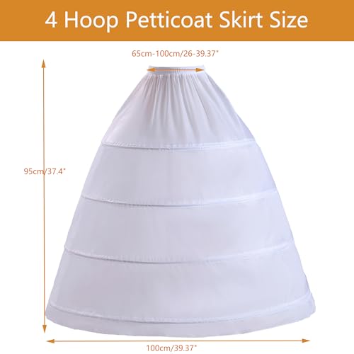 Image of Women's Petticoat Crinoline 4 Hoop Underskirt A-Line Floor Length Wedding Ball Gown Skirt Slips Bridal Dress Petticoats