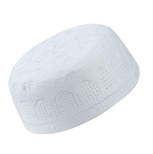 zhxinashu Islamique Hommes Musulmans Prière Hat - Broderie Kufi Turc Ramadan Confortable Arabe Hijab(Blanc 56CM) Cover