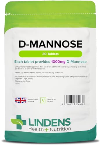 Lindens - D-Mannose 1000mg - 30 Tablets - UK Made - Provides 1000mg D Mannose Per Tablet - Contributes to Urinary Health - Substitute for Cranberry - GMP - Letterbox Friendly, Vegan