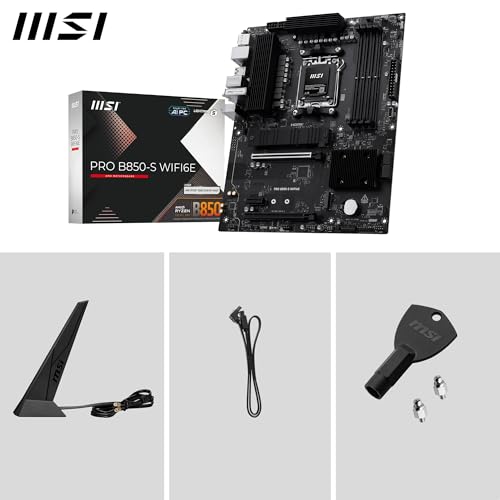 Image of MSI PRO B850-S WIFI6E Motherboard, ATX - Supports AMD Ryzen 9000 /8000 / 7000 Processors, AM5 - DDR5 Memory Boost (8200+ MT /s OC), PCIe 4.0 x16, M.2 Gen5, Wi-Fi 6E, 2.5G LAN