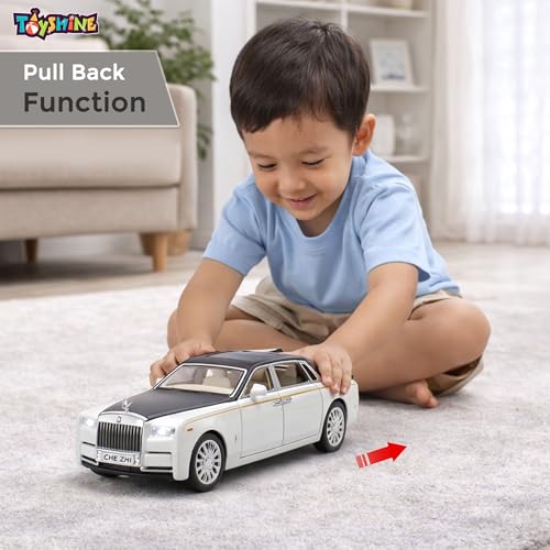 Image of Toyshine 1:35 Scale Rolls Royce Phantom Die Cast Car Model | Luxury Alloy Pull Back Toy Car with Lights & Sound | Openable Doors | Collectible Model Toy for Kids & Collectors, White