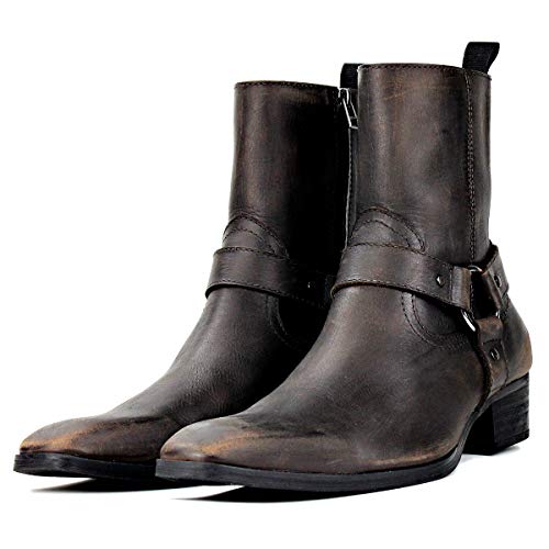 Osstone Men Chelsea Ankle Boots Leather Chukka Motorcycle Boots With Side Zipper Heel Retro Dress Boots Jy017 Vintage Brown 11 #TOP2
