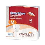 Tranquility SmartCore Adult Disposable Briefs, Incontinence Control with Breathable Kufguard Technology, Fastening Tabs & Wetness Indicator, Latex-Free, Adult Medium, 28oz Capacity, 96ct Case