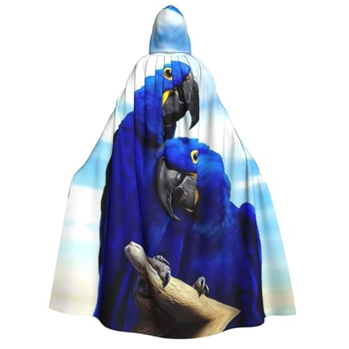 Cape de sorcière avec capuche imprimé perroquet bleu pour costume unisexe