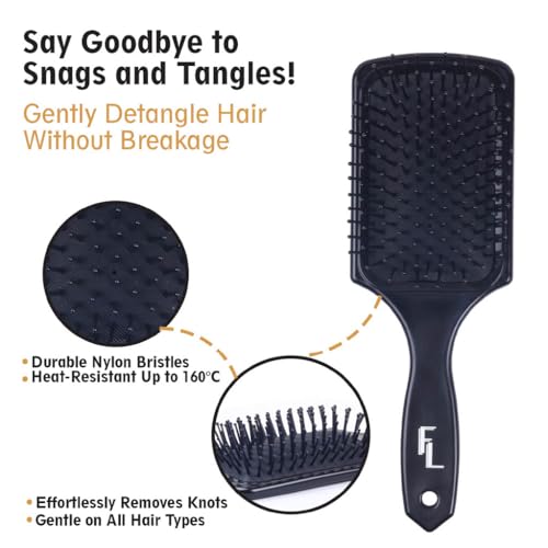 Paddle Hair Brush by Fine Lines - Detangle Hair Brush with 11 Row Nylon Bristles, Hairbrush for Women & Men, Heat-Resistant Paddle Brush - Image 6