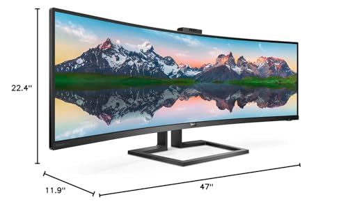 Image of PHILIPS Brilliance 499P9H 49 inch SuperWide Curved Monitor, Dual QHD 5120x1440 32:9, USB-C connectivity and built-in KVM Switch, Pop-Up Webcam, Height Adjustable, LightSensor, 4Yr Advance Replacement Warr