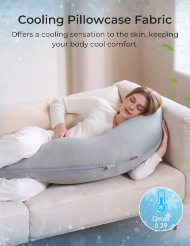 Image of Momcozy J Shaped Cooling Pregnancy Pillow, Maternity Pillow for Sleeping