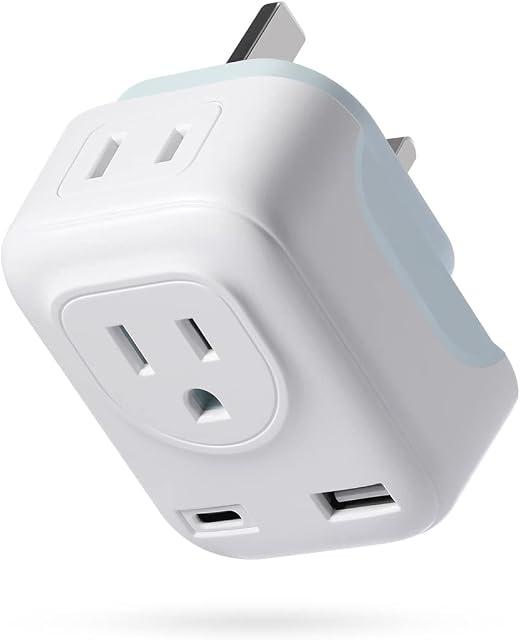 US to UK Plug Adapter,Lenink USA to UK Plug Adaptor with 1 USB + 1 USB C Ports,American/Mexico/Canada to British Converter Plug Power Outlet with 13A Fuse for Type A/B Plug