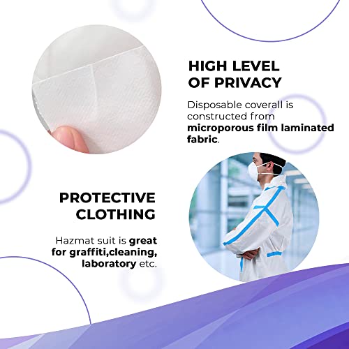 Amz Medical Supply Disposable Coveralls With Hood 3X-Large, Pack Of 5 White Hazmat Suits Disposable, 50 Gsm Microporous Unisex Lab Coveralls Disposable With Elastic Wrists, Boots, Front Zipper #TOP3