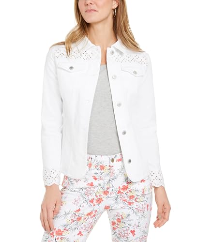 Charter CIub Petite White Eyelet Jean Jacket