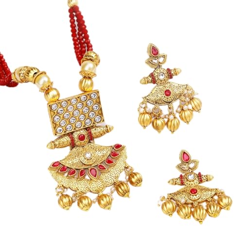 Image of Rubans Long Necklace Set Gold Plated Traditional Stylish Multicolour Jewellery Gift for Women & Girls