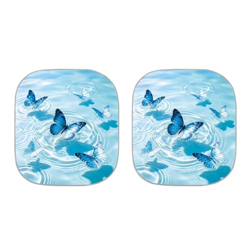 Image of 2 PCS Car Windshield Sun Shade Blue Butterfly Auto Sunshades Sunshade Visor Auto Sun Heat and UV Rays Blocker Foldable Automotive Accessories for Summer Heat UV