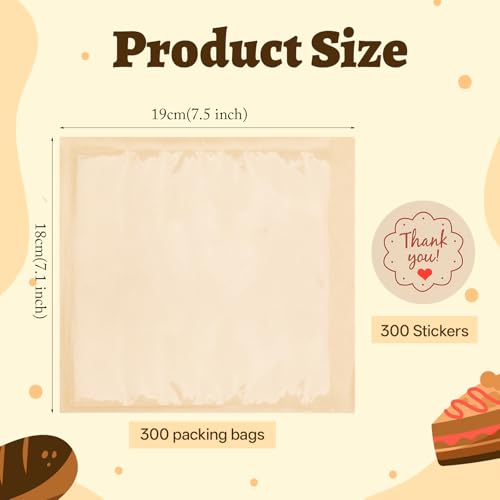 JJUNW 300 Pack Bakery Bags with Window, Bagel Paper Sandwich Bags, Kraft Paper Donut Bag To Go, Bakery Bag for Cookies, Snack, Waffle Cake Packaging (7.5 x 7.1 Inches)
