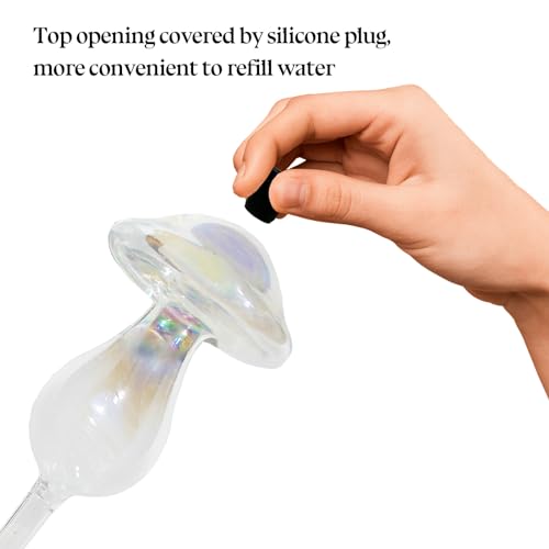 HyJeryty 3 Pack Top Fill Iridescent Mushroom Plant Watering Globes, Hand Blown Glass Self Watering Planter Insert Self Watering Spikes Stakes Watering Devices Bulbs for Indoor and Outdoor Plants