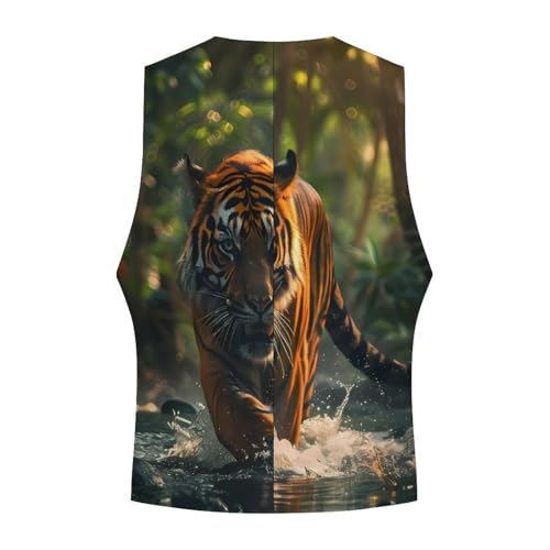 Green Forests Tiger Men's Suit Vest Waistcoat Vests Formal Dress with 2 Pockets for Business Casual Tuxedo4