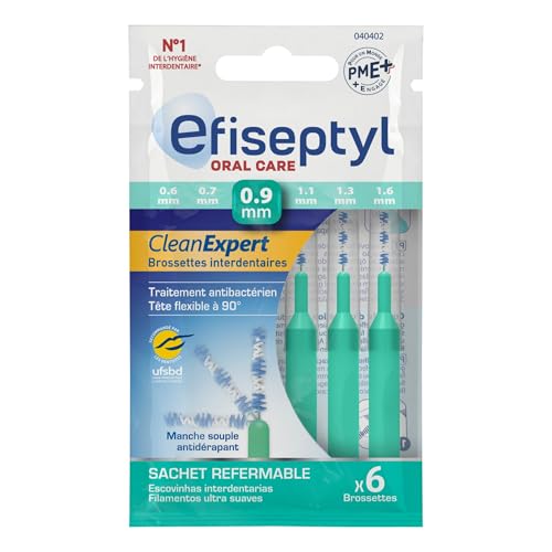Efiseptyl - Brossettes Interdentaires Clean Expert 0,9mm - Sachet Refermable - Avec Traitement Antibactérien - Sachet de 6 Brossettes