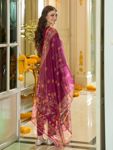 Image of INDO ERA Women's Silk Blend Ethnic Motifs Embroidered Straight Kurta & Pant with Dupatta Set (IEOUT12101)