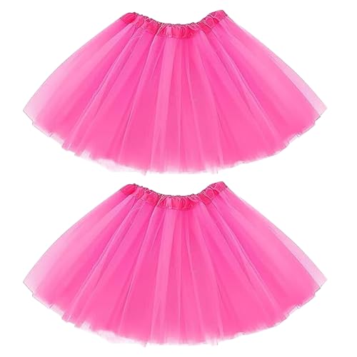 EDLMKM 2PCS Tutu Skirts for Women Adult Tutu Skirts Pink Tutu 3 Layered 80s Fancy Dress for Women Ballet Skirts for Party Fancy Dress Outfit Costume for Womens and Teens