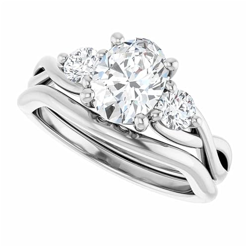 Wedding Rings for Women Sets Oval-Cut Moissanite/IGI Certified Lab Grown Diamond in 925 Sterling Silver/10K/14K/18K Solid Gold Three-Stone Infinity Bridal Ring Sets for Her4