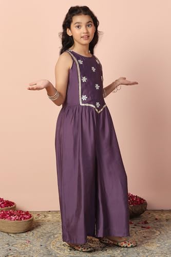 Image of Fashion Dream Girl's Chanderi Silk Embroidered Jumpsuit|Jumpsuits for Girls|Dungaree for Kids Girls