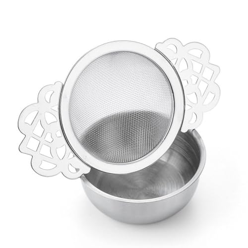 Tea Strainer for Loose Tea Stainless Steel Tea Strainer and Bowl Ultra Fine Mesh Tea Fine Mesh with Double Winged Handles, for Teacups, Mugs and Tea Set (Silver)