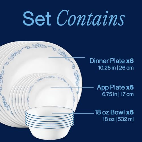 Image of Corelle Cornflower Blue 18-Piece Round Dinnerware Set, Service for 6