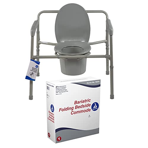 Dynarex Folding Bedside Commode, 3 in 1 Portable Toilet Chair for The Elderly and Disabled, Designed for Free Standing Use, as a Raised Toilet Seat and Toilet Safety Rail, 1 Commode (Bariatric)
