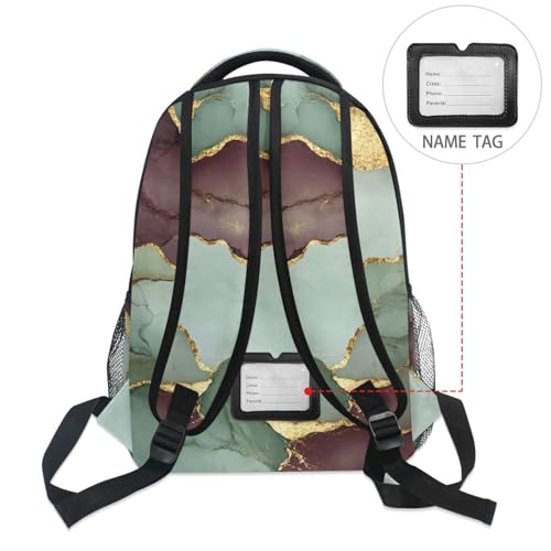 Laptop Backpack for Men Women Fashion School Book Bag with Chest Strap Gift Men & Women Marble Sage Green Burgundy4