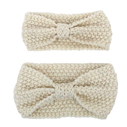 Boomly Mère Bébé Tricot Bandeau Hiver Chaud Bandeau en Laine Noué Enfant Enveloppement de tête Bande de Cheveux Turban Headwrap Parent Enfant Accessoires pour Cheveux (Beige  ) Cover