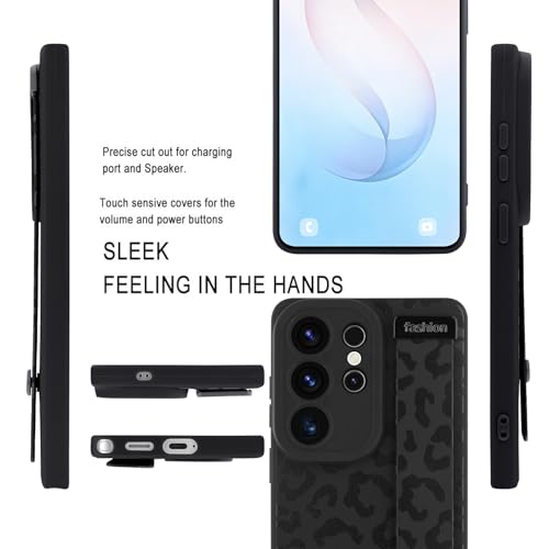 Image of Compatible with Samsung Galaxy S26 Ultra Case with Strap Wrist Black | Cheetah Print Shockproof Soft TPU Protective Cover for Women Girls, Slim Anti Scratch Case 6.9 Inch, Black