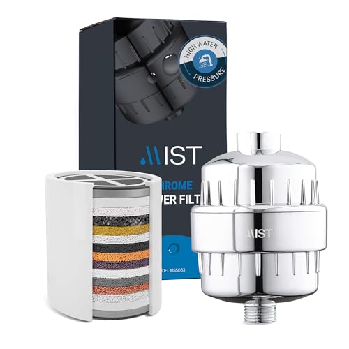 Mist Filtered Shower Head Attachment, High Output, 15 stage Shower Filter, Improves the Condition of Skin & Hair, Shower Filter for Hard Water-Shower Water Softener (1 Replacement Filter) Chrome
