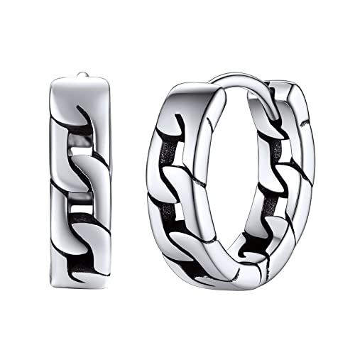 Silvora Punk Ohrring für Damen Herren S925 Silber PanzerKette Design Ohrstecker Hip Hop Kette-Design Creolen Ohrstecker Hoop Klapp Kette Ohrringe Creolen Hoop Schmuck in Silber Cover